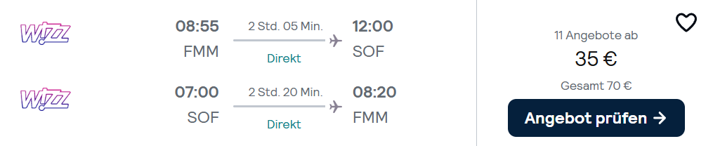 Sofia Flug Angebot