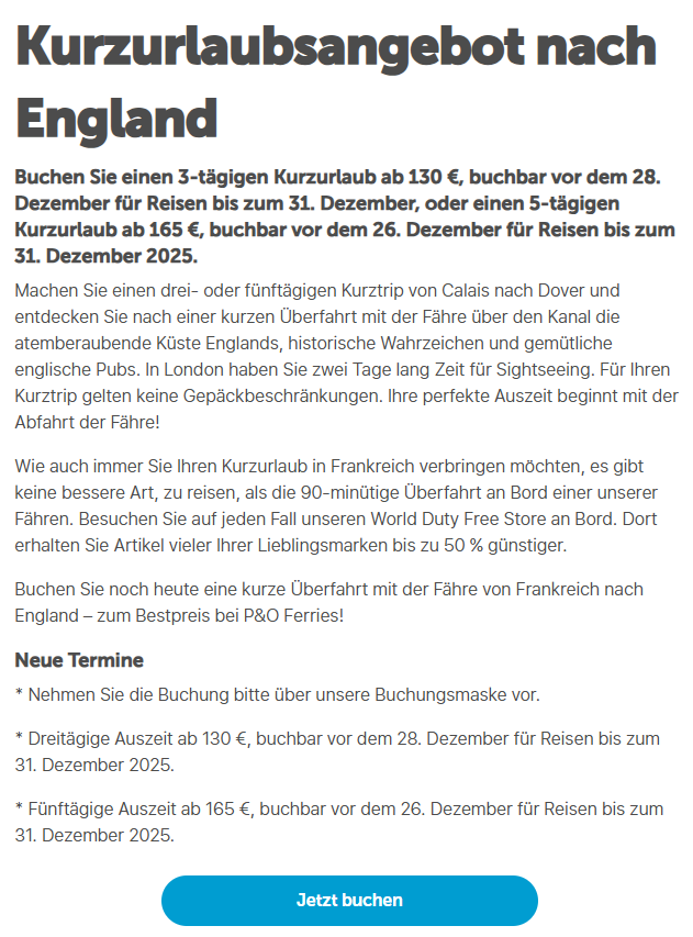 England Fähre Angebot