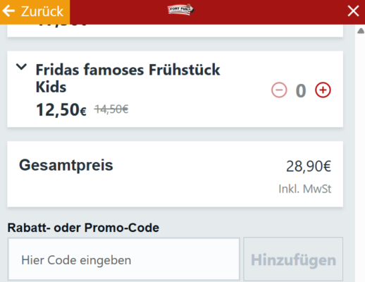 Fort Fun Onlinebuchung Gutscheinfeld