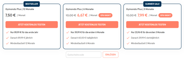 Gymondo Abonnements Gutschein einlösen