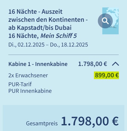 Kreuzfahrt Kapstadt - Dubai