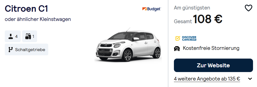 La Gomera Mietwagen Angebot