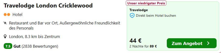 London Hotel Angebot