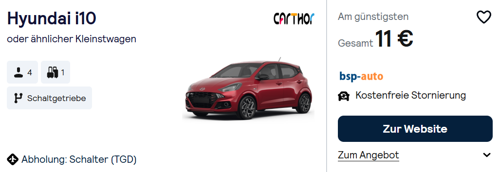 Montenegro Mietwagen Angebot