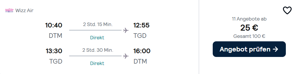 Montenegro Flug Angebot
