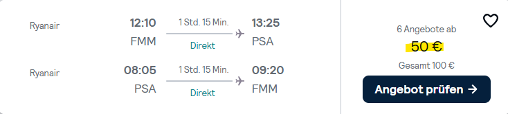 pisa flug angebot