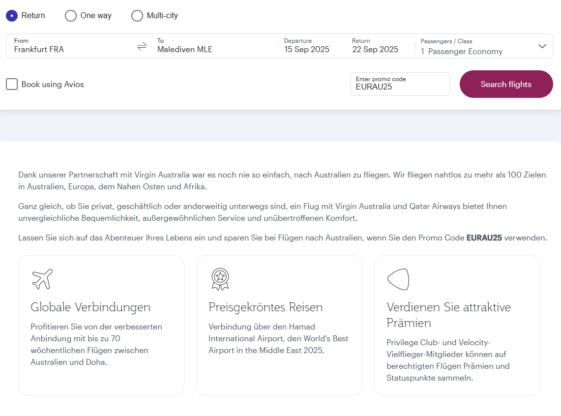 Qatar Australien Angebot