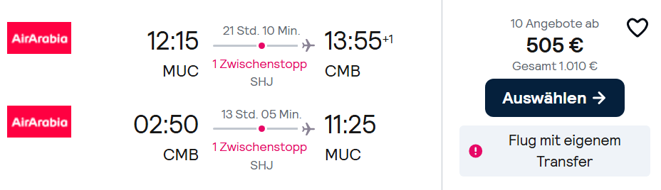 Sri Lanka Flug Angebot