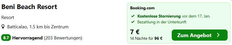 Sri Lanka Hotel Angebot