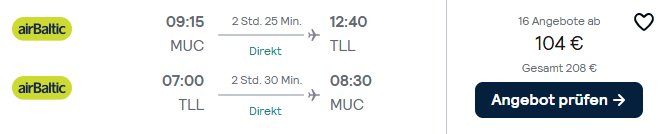 Tallinn Flug Angebot