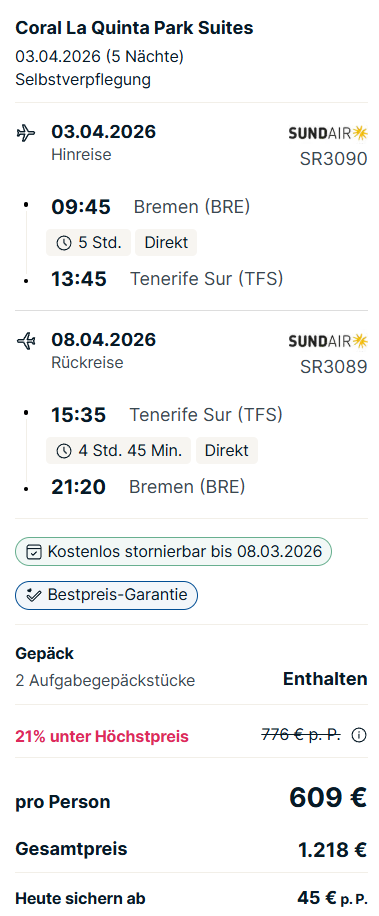 Teneriffa Reise Angebot