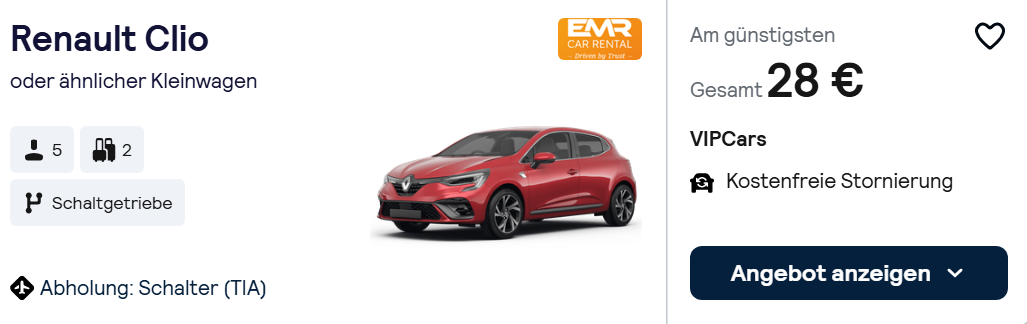 Albanien Mietwagen Angebot