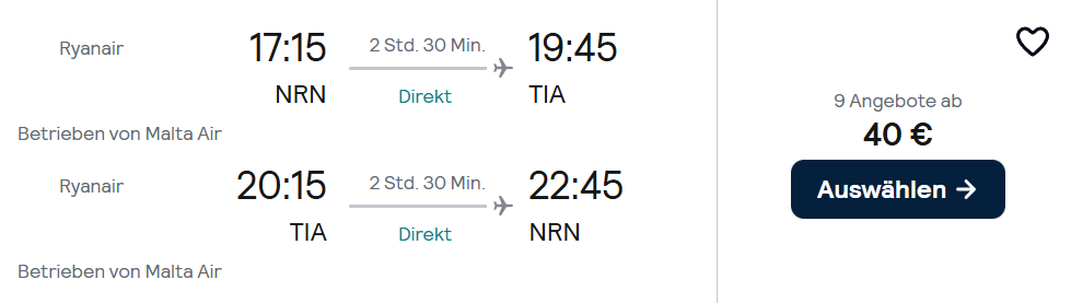 Albanien Flug Angebot