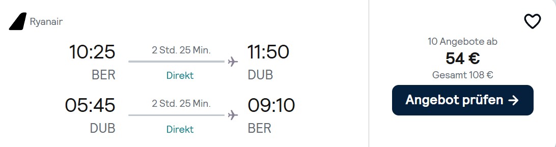 Dublin Flug kombi