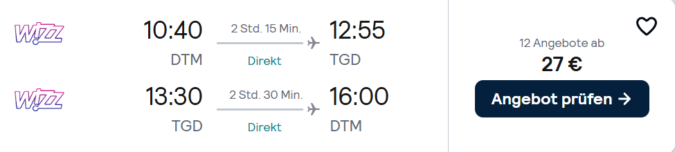 Montenegro Flug Angebot