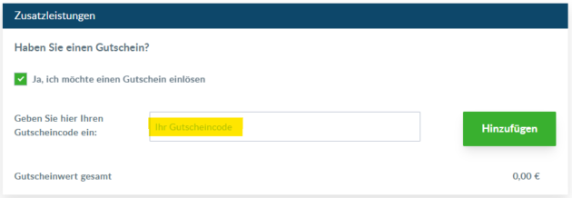 sonnenklar.tv Gutscheinfeld während der Buchung