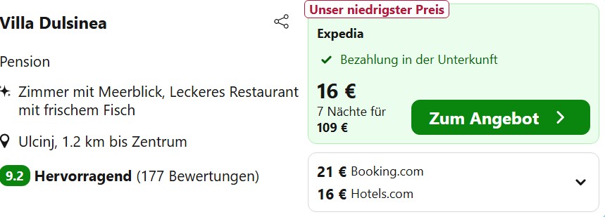 Montenegro Hotel kombi