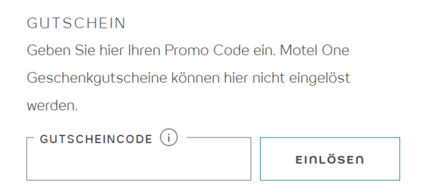 Motel One Gutscheinfeld während des Buchungsvorgangs