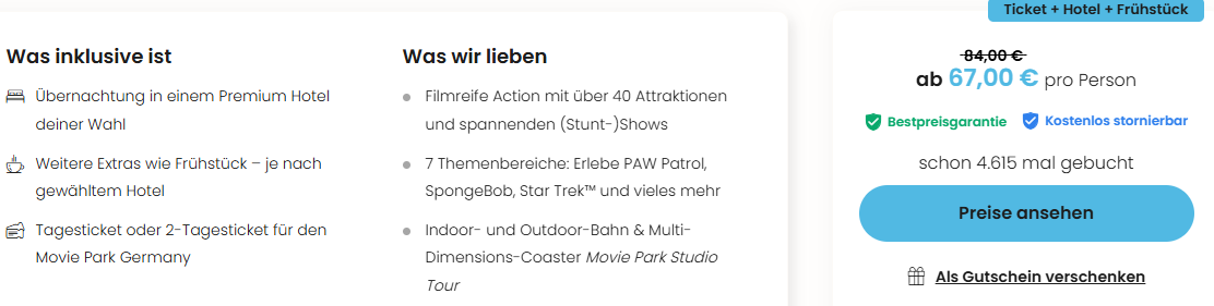 Movie Park Angebot