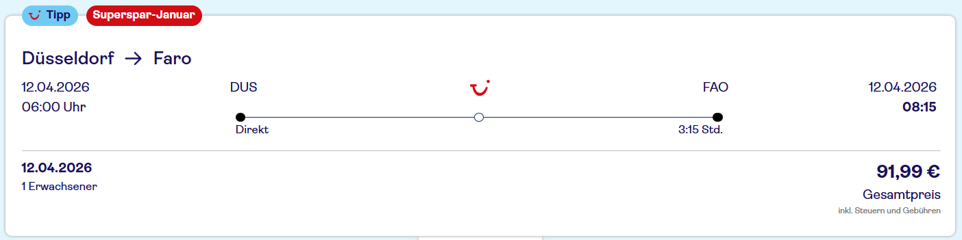 Algarve Flug Angebot