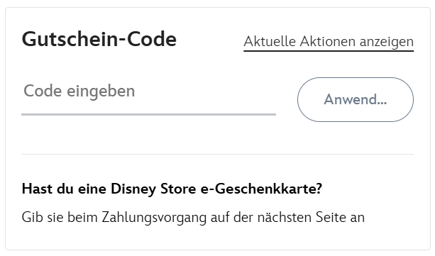 Gutscheincode im Warenkorb bei Disney Store einlösen