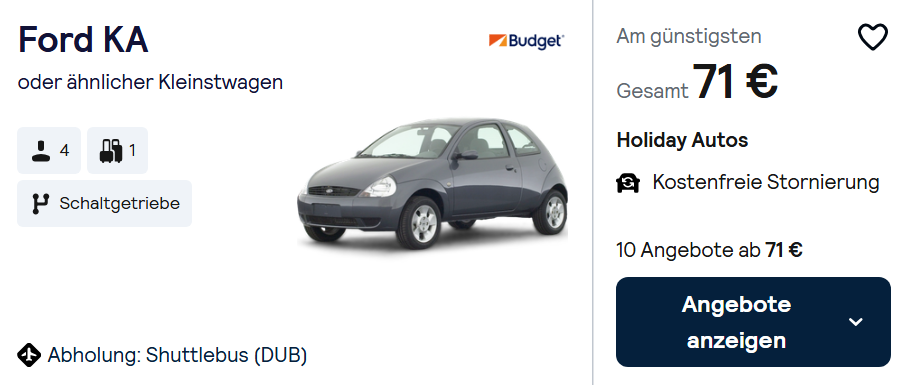 Irland Mietwagen Angebot