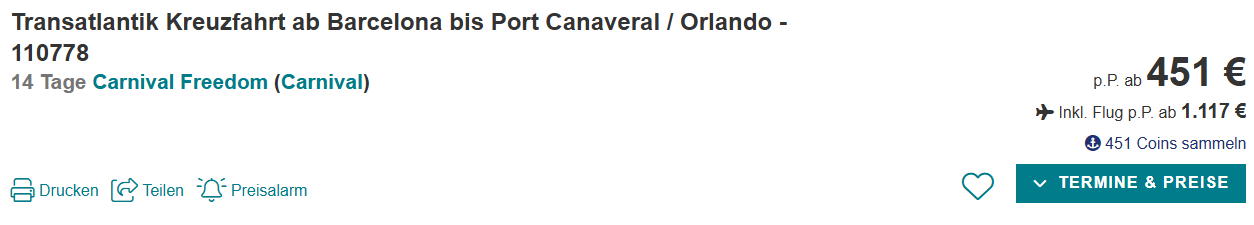 Transatlantik Kreuzfahrt Angbeot