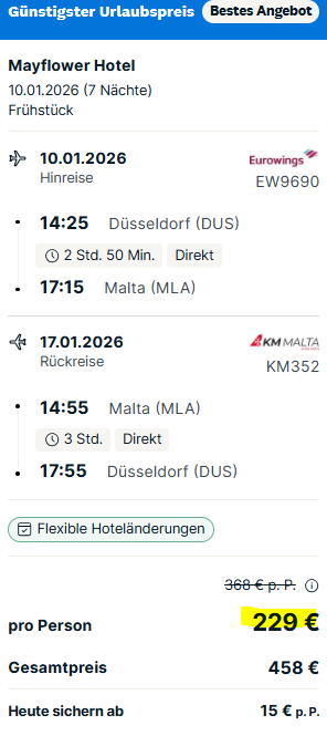Malta Pauschalangebot