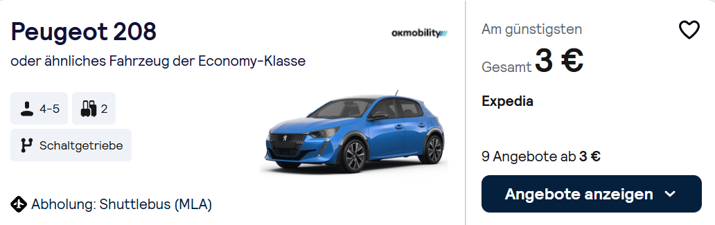 Malta Mietwagen Angebot