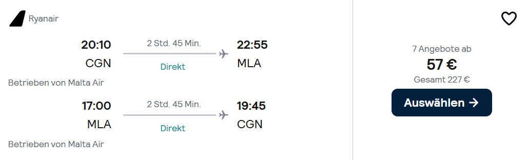 Malta Flug Angebot