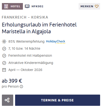 Korsika Pauschalangebot