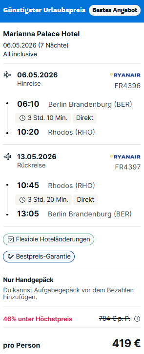 Rhodos Pauschalangebot