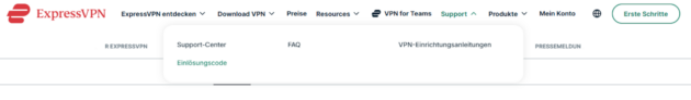 expressvpn menü zum codefenster 2026