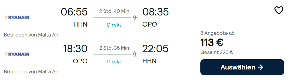 Porto Flug Angebot