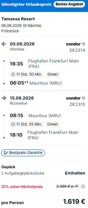 Mauritius Pauschalangebot