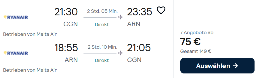 Stockholm Flug Angebot