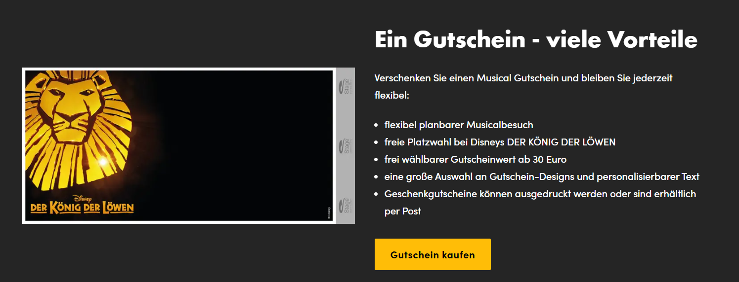 Screenshot König der Löwen Geschenkgutschein