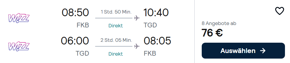 Montenegro Flug