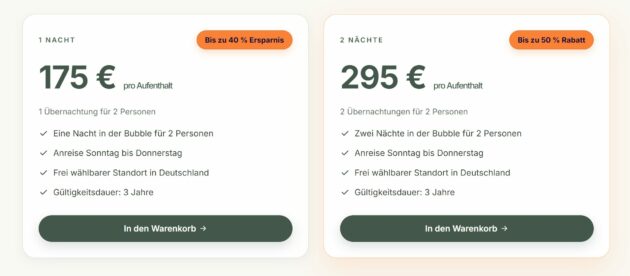 Ein Screenshot zu den Angebotsoptionen