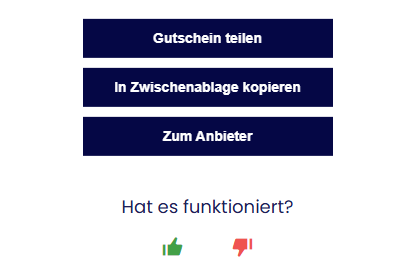 Abfrage im Pop-Up-Fenster, ob der Gutschein eingelöst werden konnte.